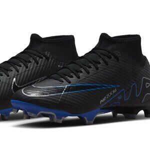 Nike Men's Zoom Mercurial Superfly 9 Elite FG Black/Blue Soccer Cleats Excellent